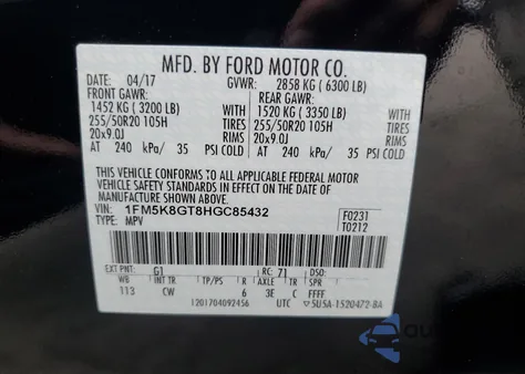 2017 Ford Explorer Sport from USA, damaged, VIN 1FM5K8GT8HGC85432